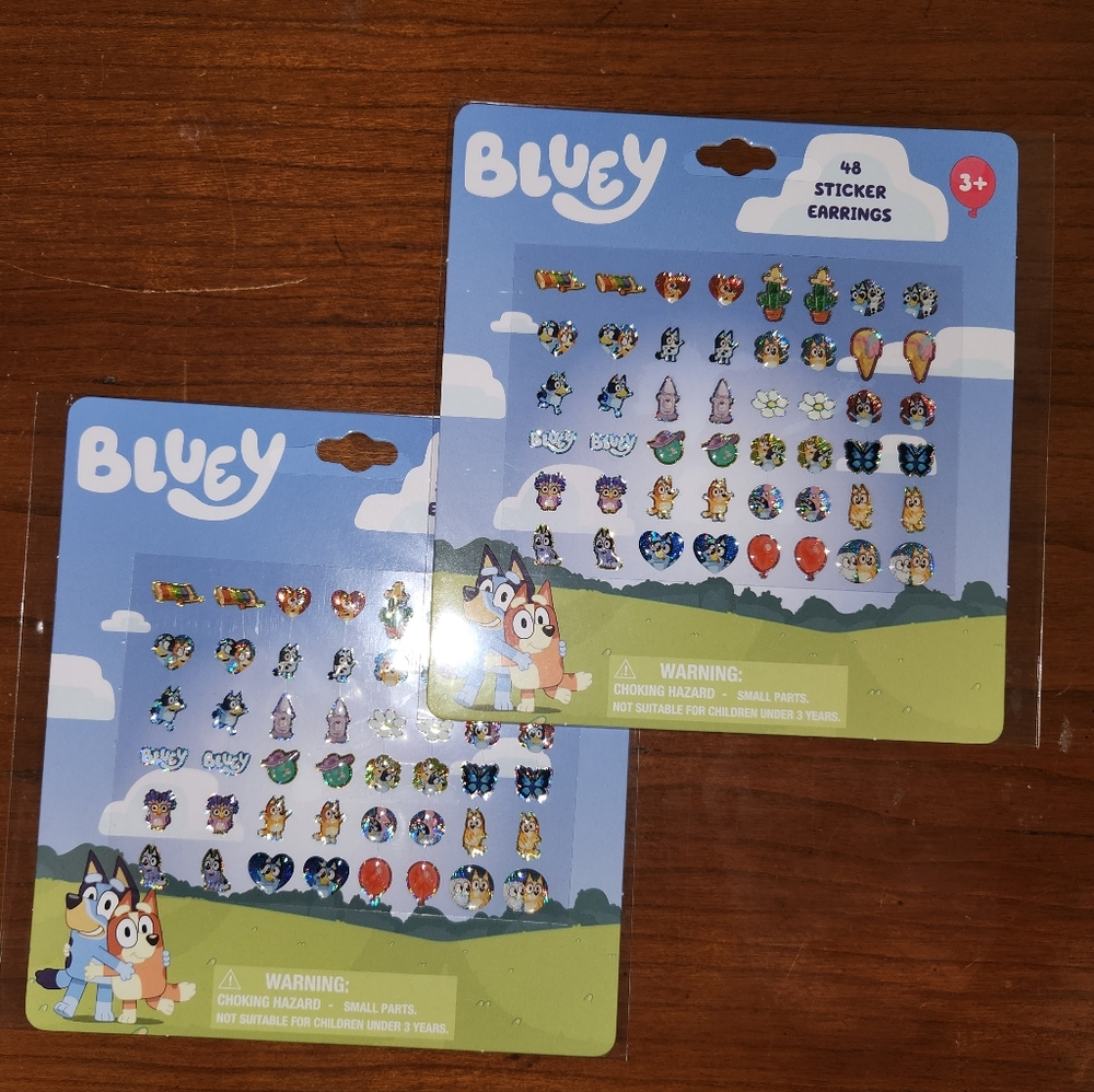 Bluey Kids Sticker Earrings Set Two Packs NWT